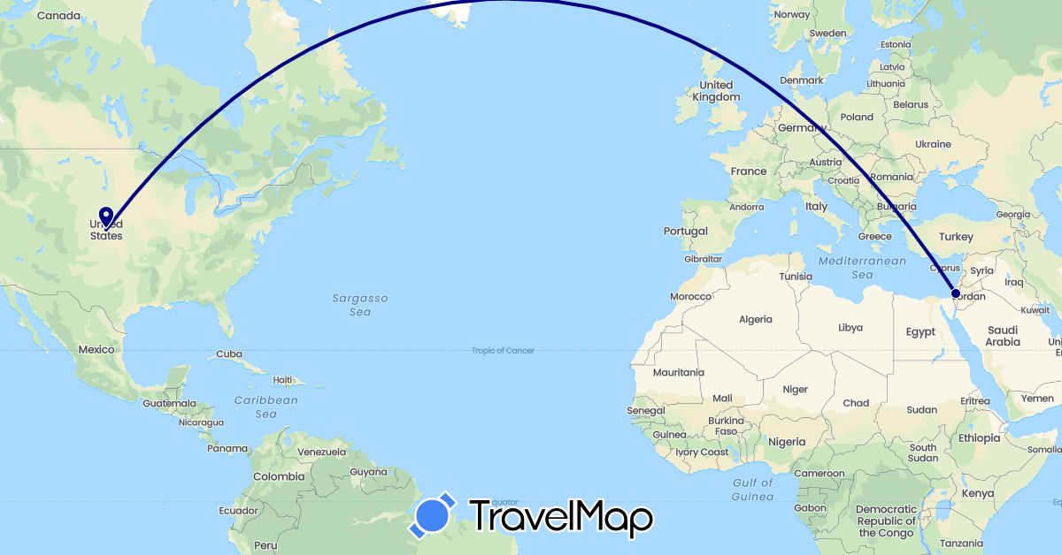 TravelMap itinerary: driving in Israel, United States (Asia, North America)